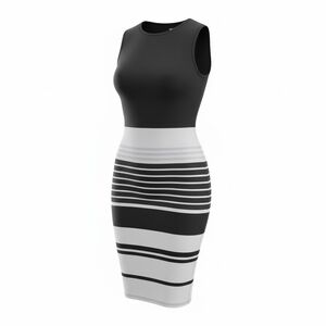 Elegant Black and White Striped Dress
